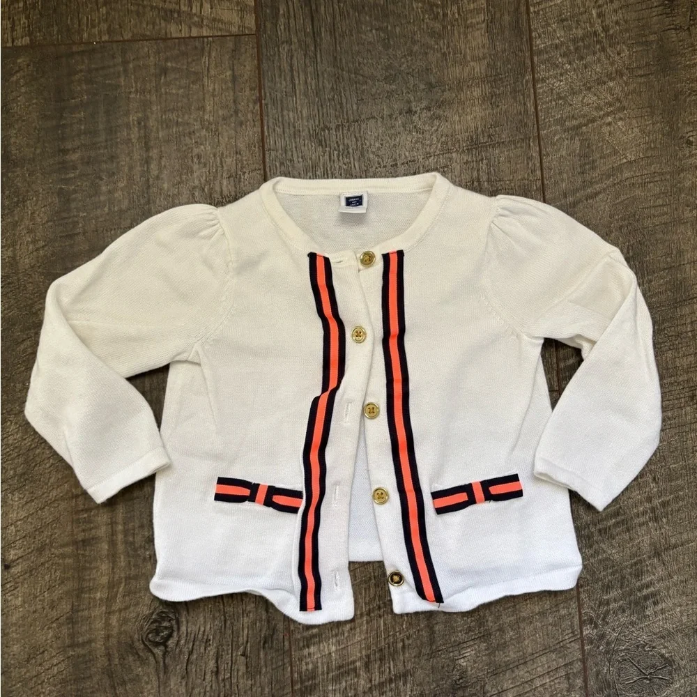 Janie and Jack White Cardigan sweater with Navy and Pink Accents